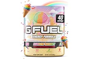 GAMMA LABS G Fuel Rainbow Sherbet Energy Drink Powder, Pre Workout Caffeine Mix for Gaming, Sugar Free Focus Amino, Vitamin + Antioxidants, 9.9oz (Rainbow Sherbet, 40 Servings)