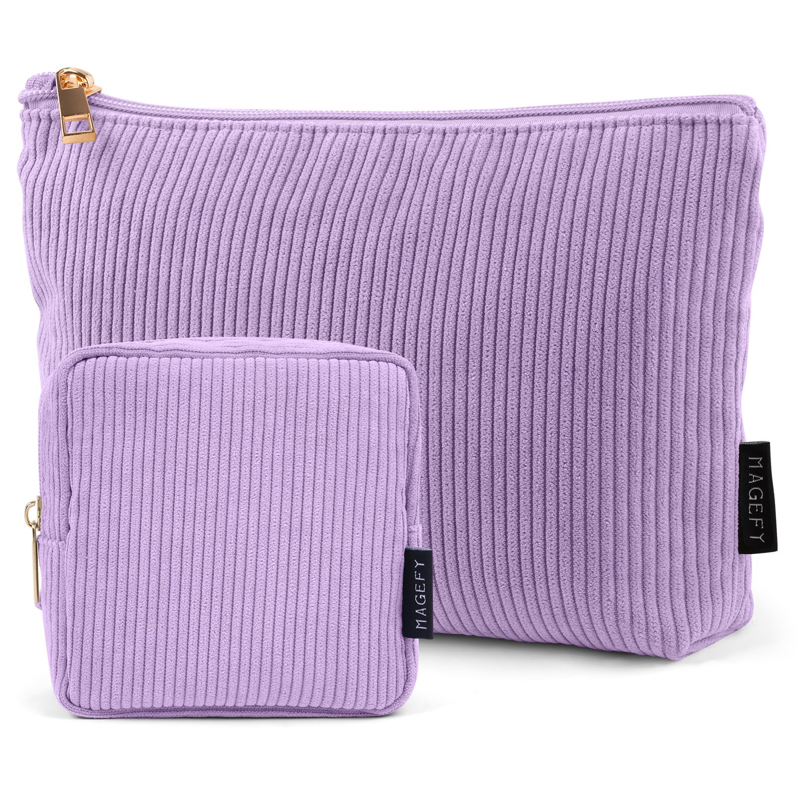 2Pcs Cosmetic Bag MAGEFY Small Makeup Bag for Purse Travel Cosmetic Bag Corduroy Makeup Pouch Portable Versatile Zipper Make up Bag for Womem, Purple