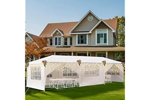 USNIPOYA 10' x 30' Outdoor Gazebo Tents with 8 Removable Sidewalls, Shade Canopy Tents with Transparent Windows, White Patio Canopy Tent for Party, Wedding, Beach, BBQ, Birthday, Events, Gatherings