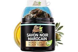 BioNature Moroccan Black Soap Beldi – Authentic Exfoliating Body Cleanser for Hammam Spa | Natural Olive Oil Paste, Deep Clea