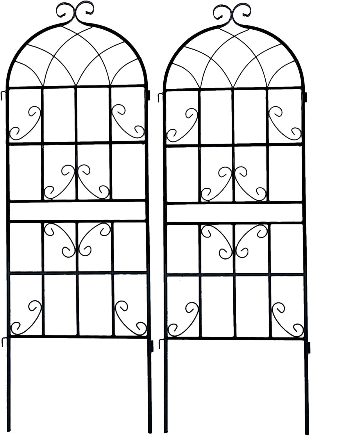 POMEGARDEN Metal Garden Black Trellis 59x20 Inches Curves 2 Pack Stake Fence for Climbing Plants Rustproof Iron Plants Support Rose Vines Vegetables Clematis Outdoor Patio Lawn Yard Decoration