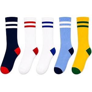 5 Pairs Retro Striped Crew Socks for Women Men, Vintage Sport Varsity Socks for Sneakers