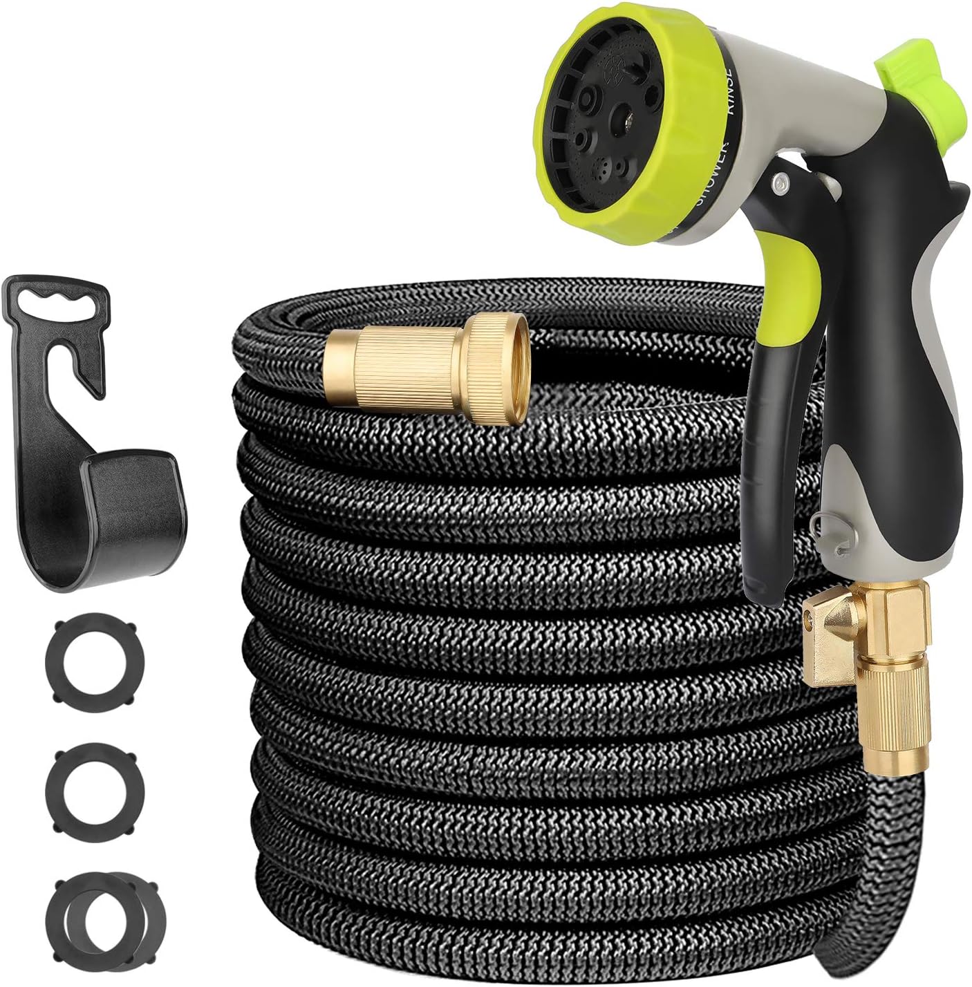 FKMHPE 25FT Expandable Garden Hose with 8 Function Spray Patterns, No Kink Flexible Water Hose with Brass Connectors for Watering Flowers, Car Washing, Pet Washing