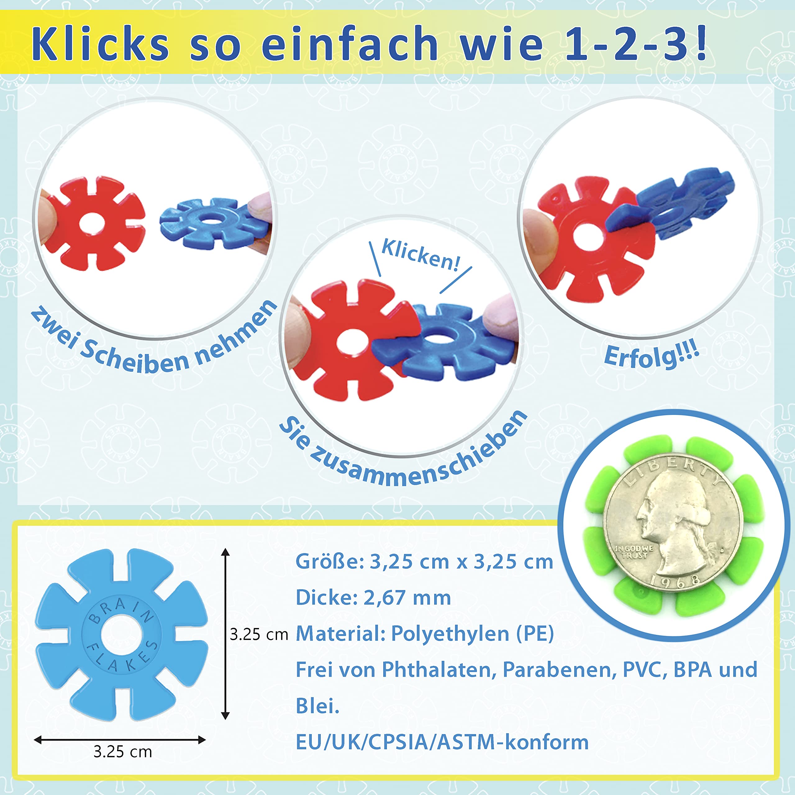 Brain Flakes 500 Piece Set, Ages 3+, Interlocking Plastic Disc Toy for Creative Building, Educational STEM Learning, Construction Block Play for Kids, Teens, Adults, Boys, and Girls