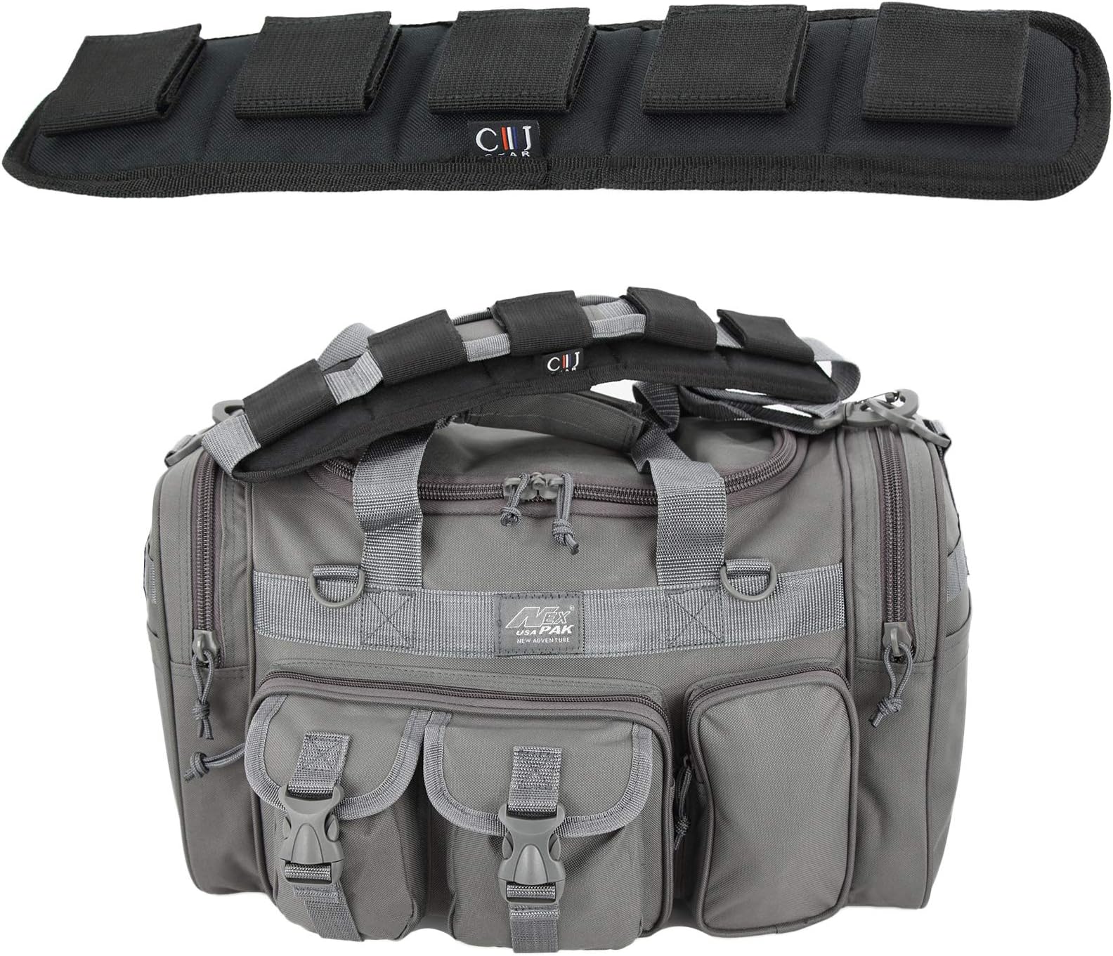 Nexpak TF118GMG 18 Inch Gun Metal Gray Grey 1800 Cu. In. Duffel Duffle Molle Tactical Carry On Shoulder Bag + Heavy Duty Shoulder Pad