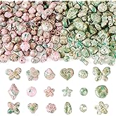 KISSITTY 92pcs Assorted Vintage Golden Metal Enlaced Acrylic Beads Opaque Bohemia Loose Spacer Beads Bulk Flower Heart Star Butterfly Mixed Shapes for DIY Jewelry Making Bracelet Necklace Earring