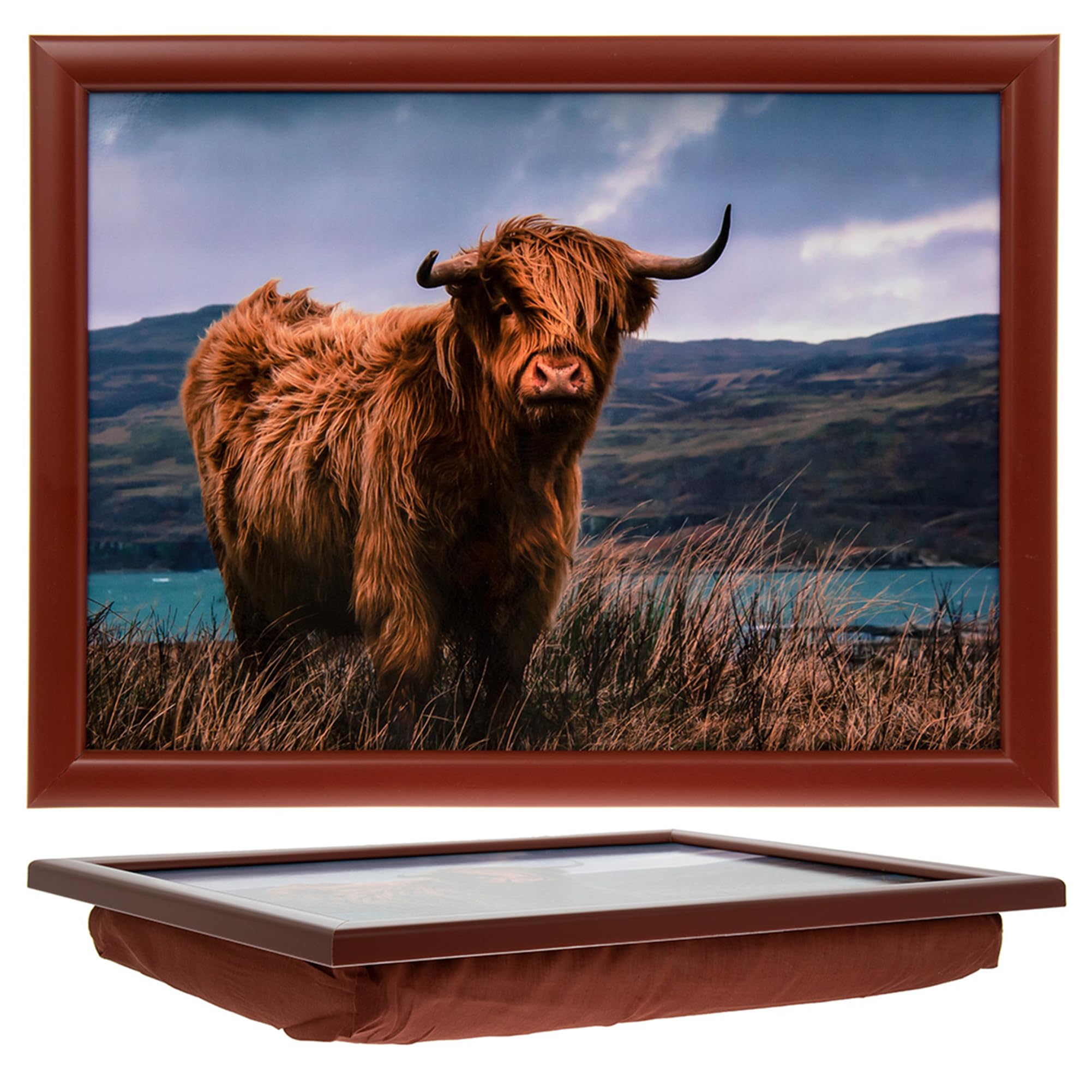 The Leonardo Collection Highland Cow Laptray For Food Serving & Breakfast | Comfortable Bean Bag Lap Trays With Cushion | Durable Food Tray For Eating On Lap | Multipurpose Laptrays For Home & Adults