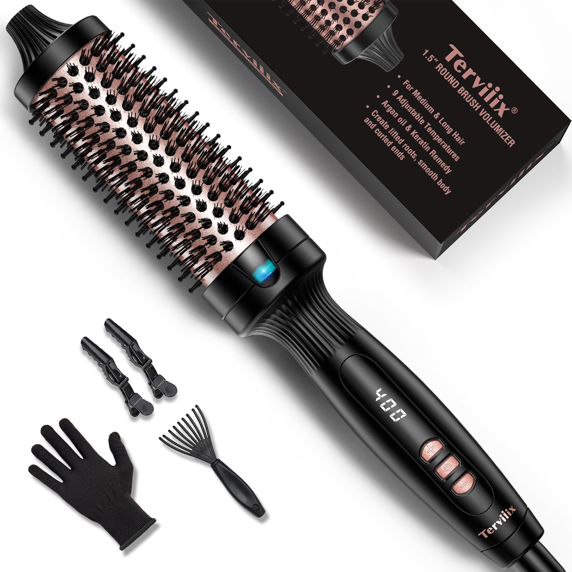 Photo 1 of Terviiix Thermal Brush 1.5 Inch Create Voluminous Style & Loose Hair, Ceramic Tourmaline Ionic Hot Brush Heated Curling Brush, Digital Display 9 Temperatures Curling Iron, Dual Voltage
