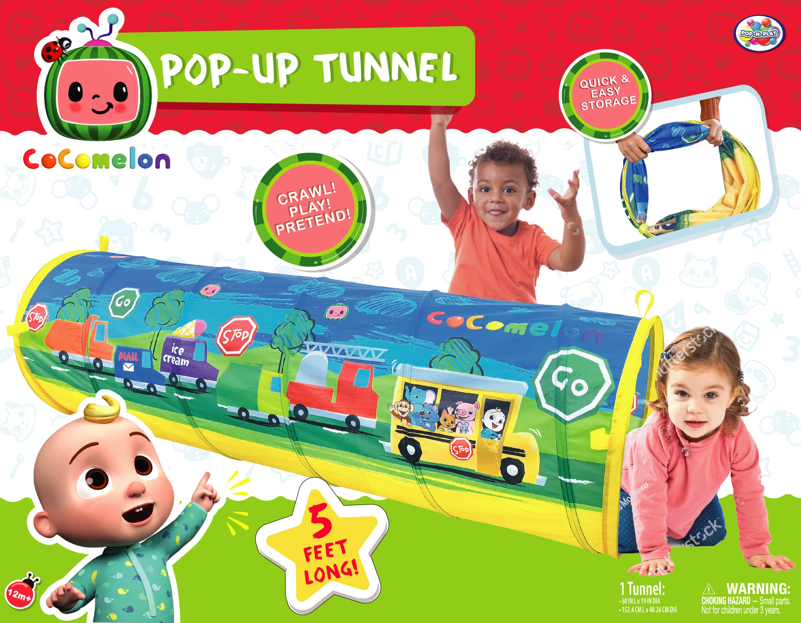 Cocomelon Tunnel for Toddlers Pop Up Play Tunnel Tent for Kids to Crawl Through | Collapsible and Portable Toy