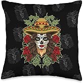 La Calavera Catrina - Santa Muerte - Sugar Skull Throw Pillow