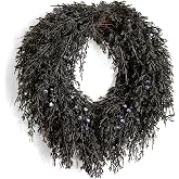 DN DECONATION Halloween Wreath for Front Door, Decorations for Outdoor | 20in, Black Pine Wreath with Berries, Perfect for Fall Halloween Decorations, Farmhouse Home Wall Mantle Door Decor