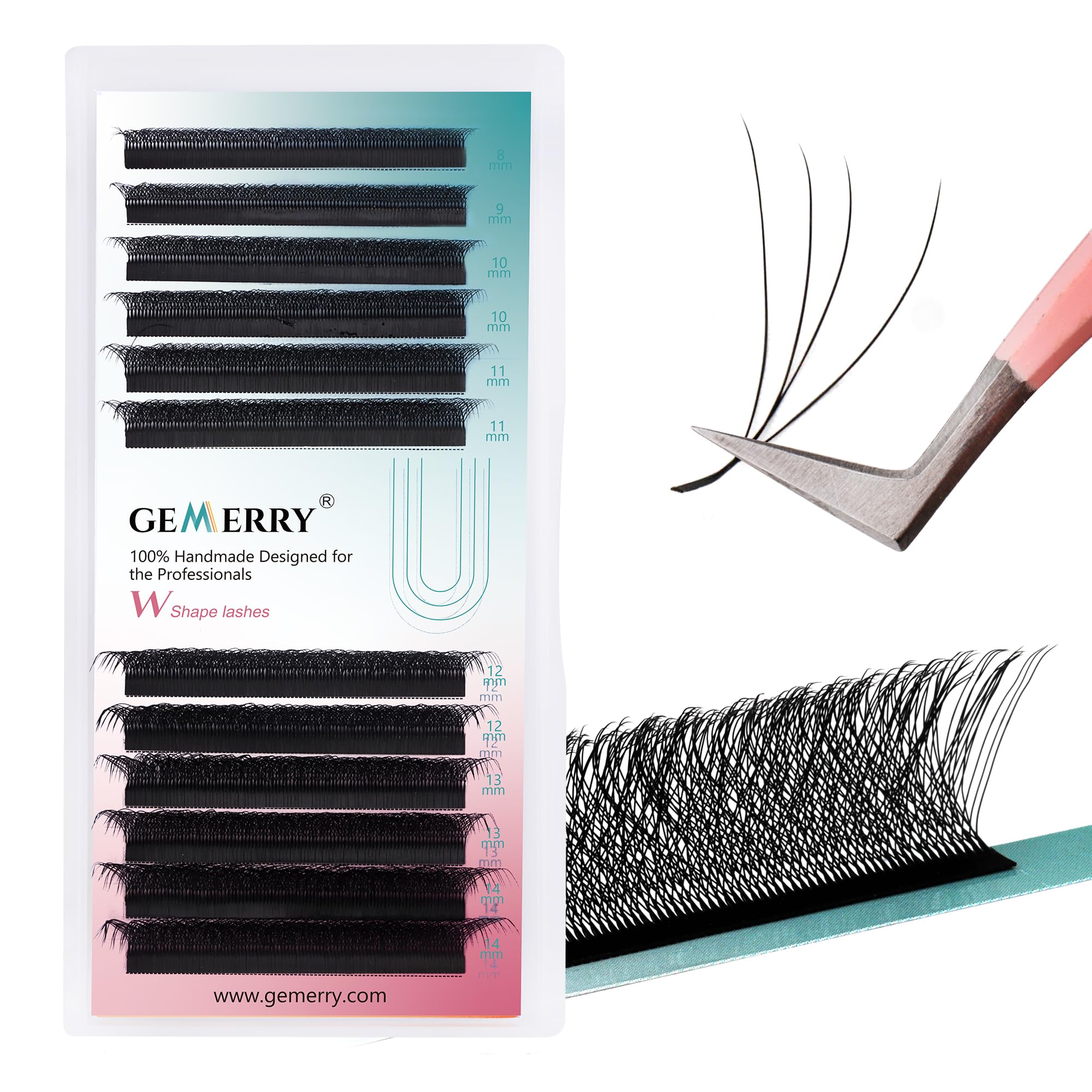 Gemerry 4D Premade Fan Lashes Extensions 0.07mm C Curl 8-14mix Noir Volume Thick Professional Single Individual Russian Lash Tray (W-4D-007-c cur-8-14mix)