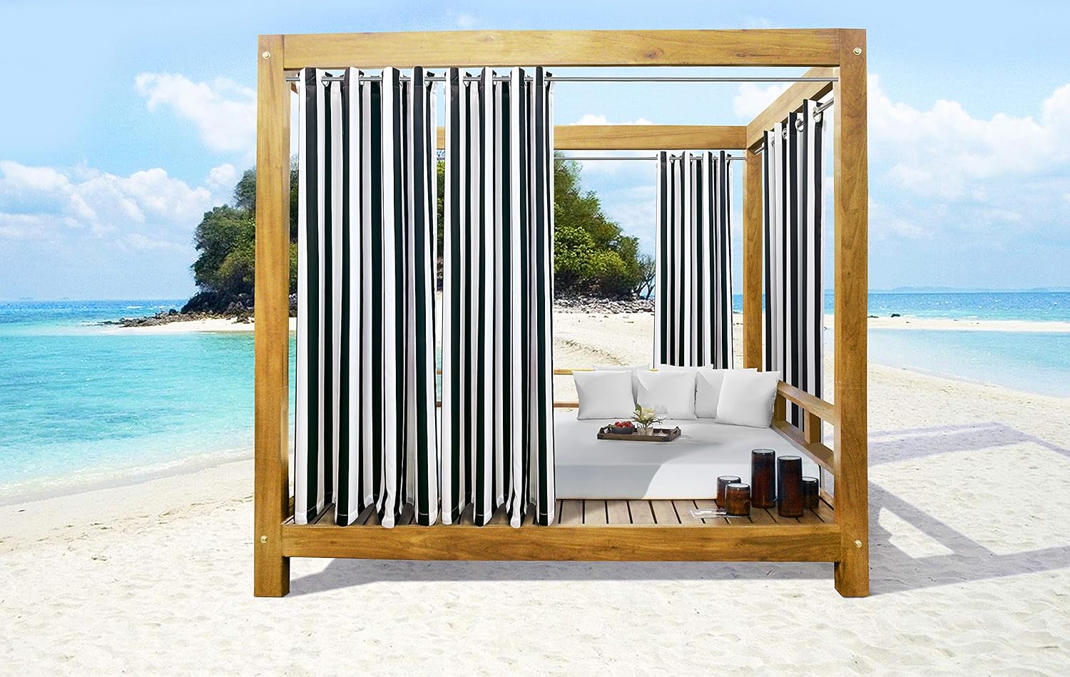 Outdoor Curtains - Loft Living Seaside Stripe Indoor/Outdoor Grommet Curtain Panel - Pair Each 50