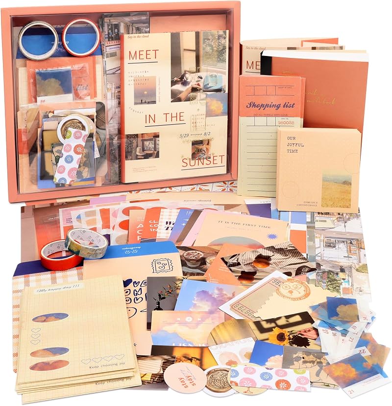 Draupnir Aesthetic Scrapbook Kit 348pcs A6 Grid Notebook Journaling Supplies
