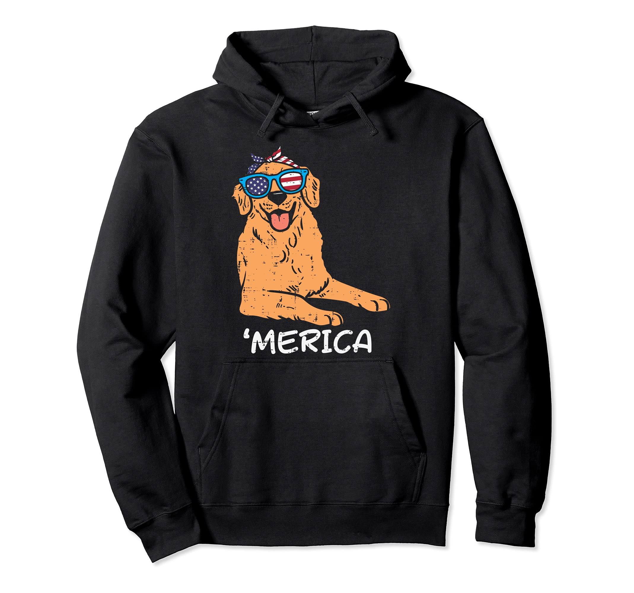 Merica Golden Retriever American USA 4th Of July Fourth Dog Pullover Hoodie