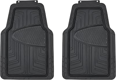 Lot de 2 tapis de sol en caoutchouc pour voitures, SUV et camionnettes Toutes saisons Noir