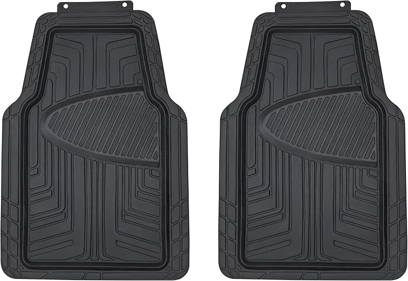 Lot de 2 tapis de sol en caoutchouc pour voitures, SUV et camionnettes Toutes saisons Noir