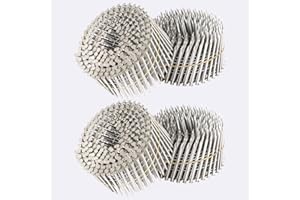 waltyotur 1200 Count Stainless Steel Coil Roofing Ring Shank Siding Nails 15-Degree Collated Wire Coil 1-1/2 Inch, 0.09 Inch Ring Shank, Small Cap Coil Stud Siding Nails