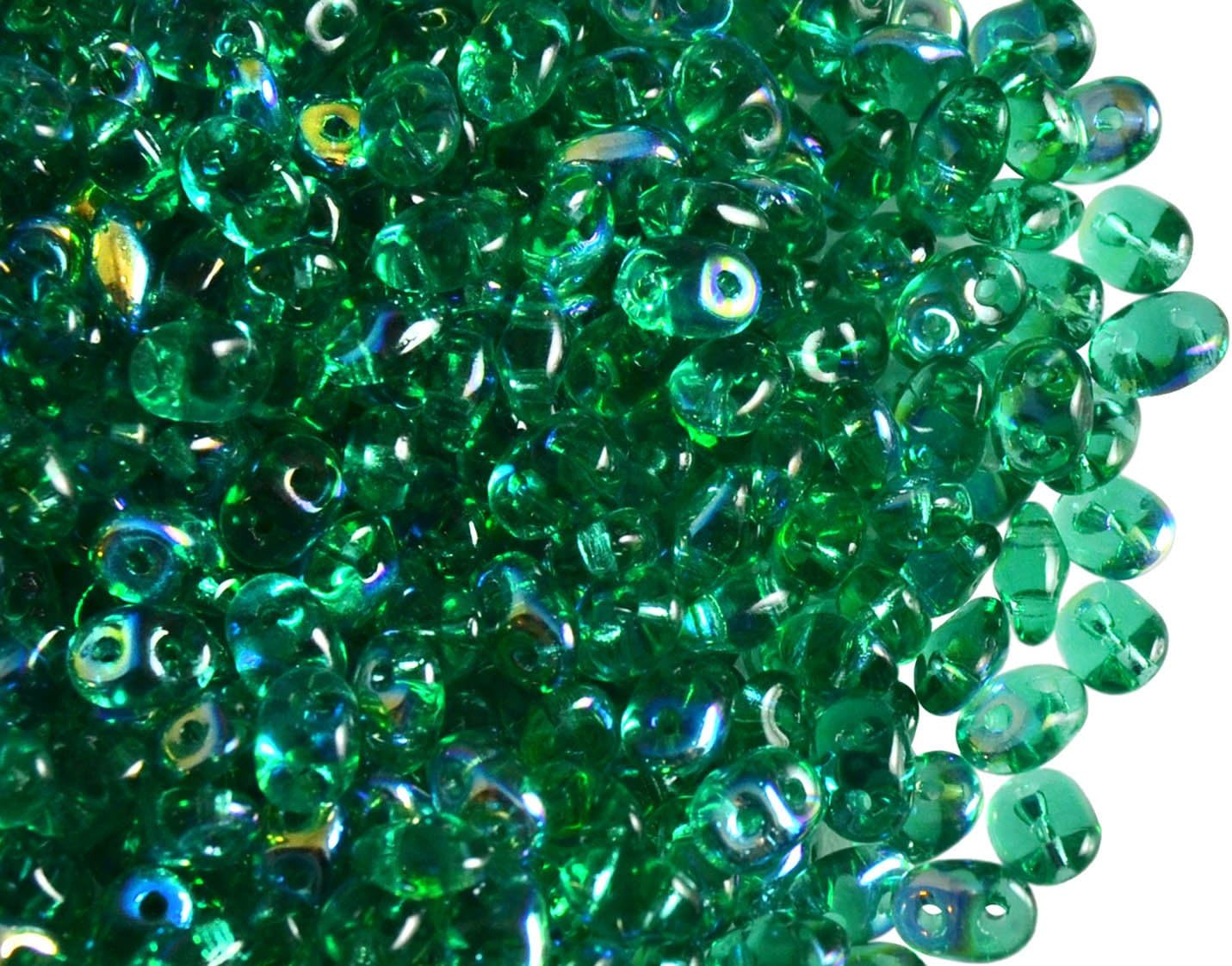 20gr Czech Two Hole Seed Beads SuperDuo 2,5x5 mm Emerald AB