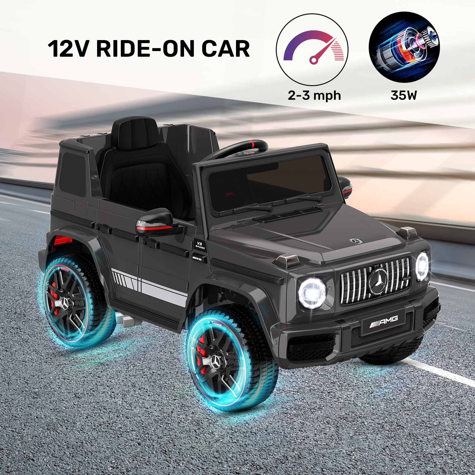 ANPABO 12V Ride on Car for Kids, Ride on Toys for Toddlers w/Parent Remote Control, LED Headlights, Music Player & Horn, Soft Start, Low Battery Prompt, Kids Electric Vehicle, Black