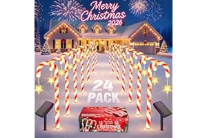 NESSTU Solar Christmas Lights Outdoor Decorations: 24-Pack Candy Cane Pathway Lights with 10 Modes - Unique Xmas Gifts for Mom Women - Waterproof Decorative Christmas Yard Stakes for Holiday Garden Decor