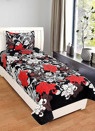 Veer Fab 180TC Polycotton 3D Printed Single Bedsheet with 1 Pillow Cover -Multicolour