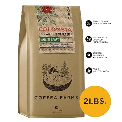Medium Roast Single Origin Colombian Supremo Whole Bean Coffee - Fresh Roasted All Natural 100% Arabica Coffee Beans, 2LB 32 Ounce Bag by Coffea Farms