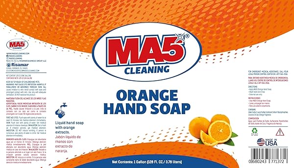 MA5X CLEANING ORANGE LIQUID HAND SOAP REFILL | GENERAL PURPOSE HAND CLEANER WITH ORANGE EXTRACT | GALLON | PACK OF 1