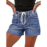 Sidefeel Women's Jean Shorts High Waisted Stretchy Casual Drawstring Denim Shorts with Pockets