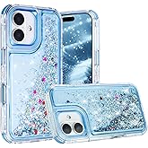 Tikoo Designed for iPhone 16 Case Glitter for Women Girl Clear 3-in-1 Heavy Duty Protective Phone Cover with Floating Liquid Quicksand Bling Sparkly Cute Case for iPhone 16 6.1”