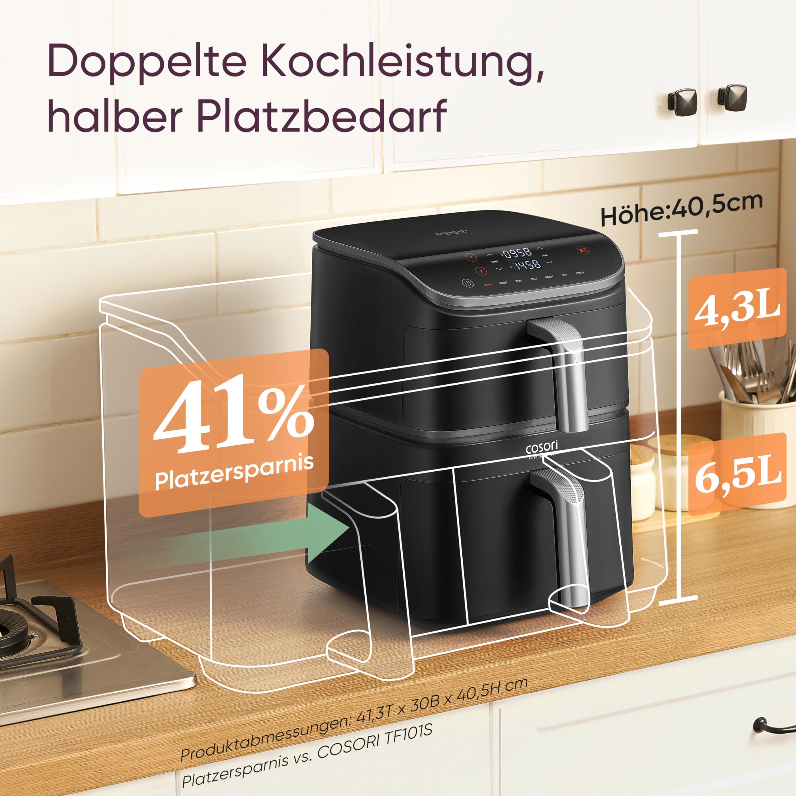 COSORI Turbo Tower Pro Smart Airfryer, 10,8L Keramikbeschichtung Heißluftfritteuse, DualBlaze-Technologie und WLAN-Steuerung, Silbergrau, Grau Silber 8