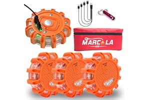 Marcala 4-Pack Rechargeable LED Emergency Road Flares | Large 1200mah Battery for Longer Run Time | Red Diode Road Emergency Light for High Visibility | Rechargeable LED Flares w/Included USB-C Cable