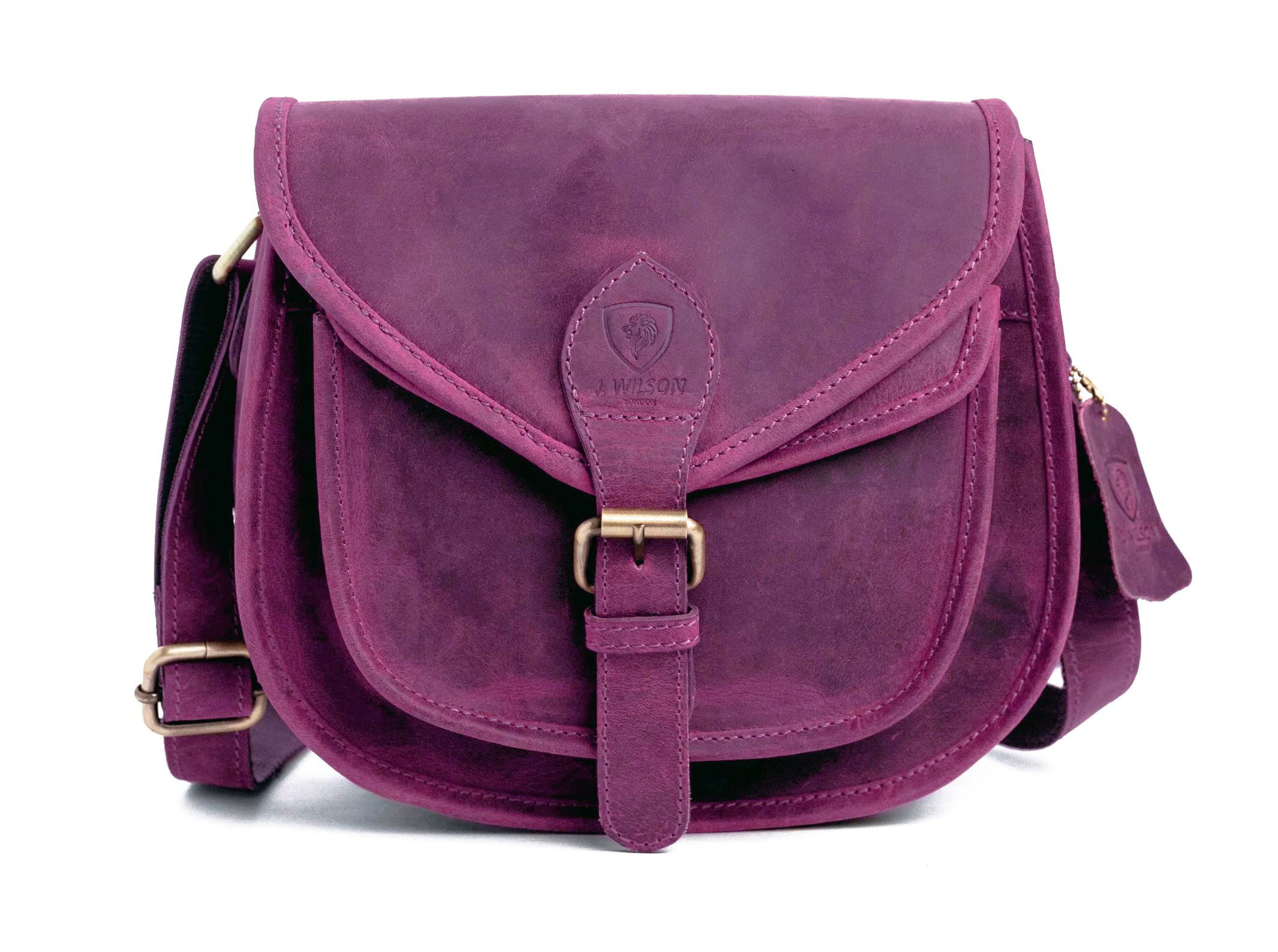 J Wilson London - Genuine Leather Distressed Retro Vintage Handmade Shoulder Bag for Women Unisex Distressed Pink M Bag Organizer