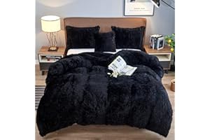 Dekoresyon Plush Duvet Cover Set, Luxury Ultra Soft Velvet Duvet Cover Set Fluffy Plush Shaggy Bedding Sets 4 Pieces (1 Duvet Cover + 2 Pillow Case + 1 Pillow Cover) Zipper Closure (King, Black)