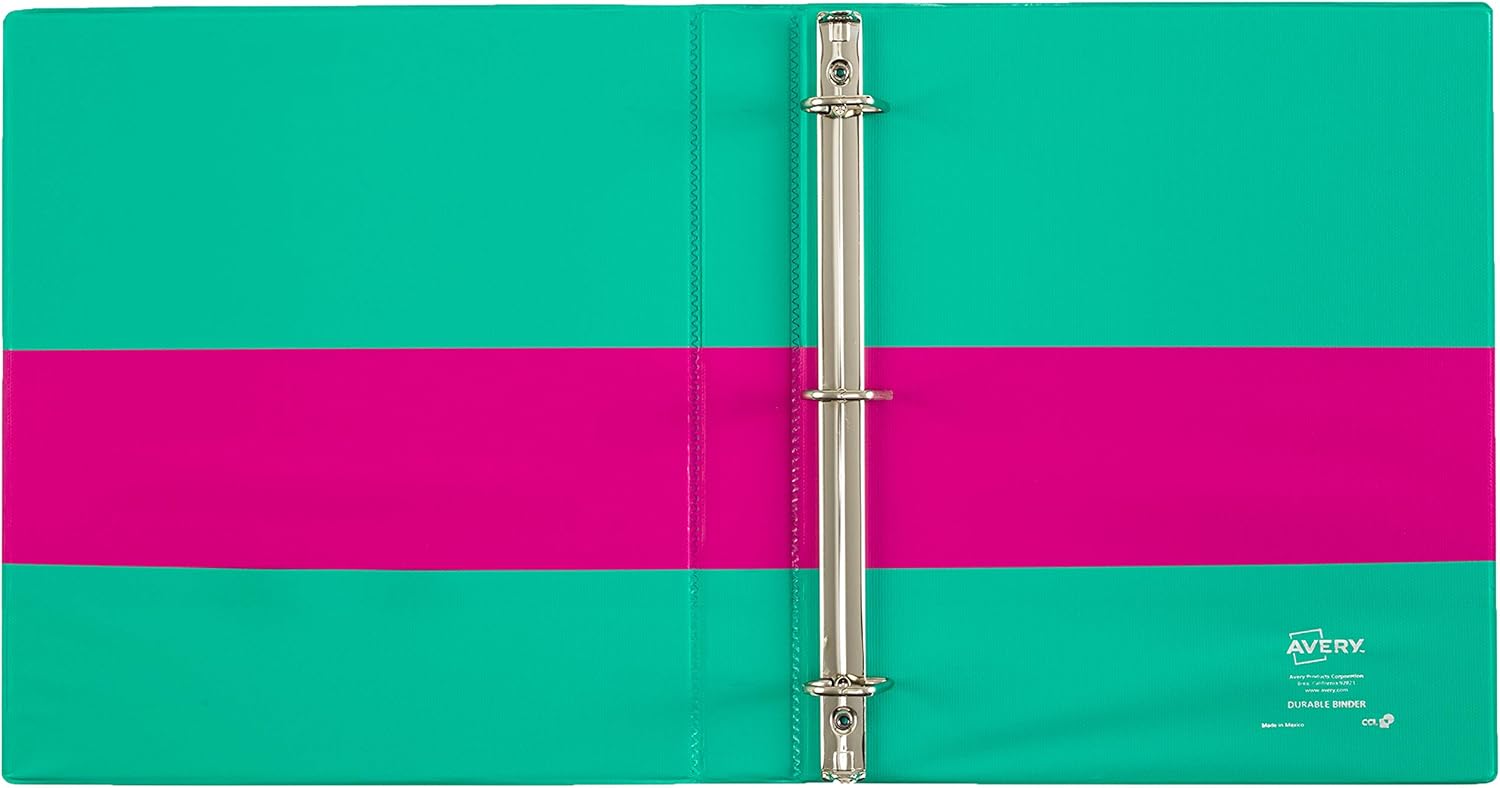 Avery Two-Tone Durable View Binder, 1" Slant Rings, 220-Sheet Capacity, Fuchsia/Green (17196) : Office Products