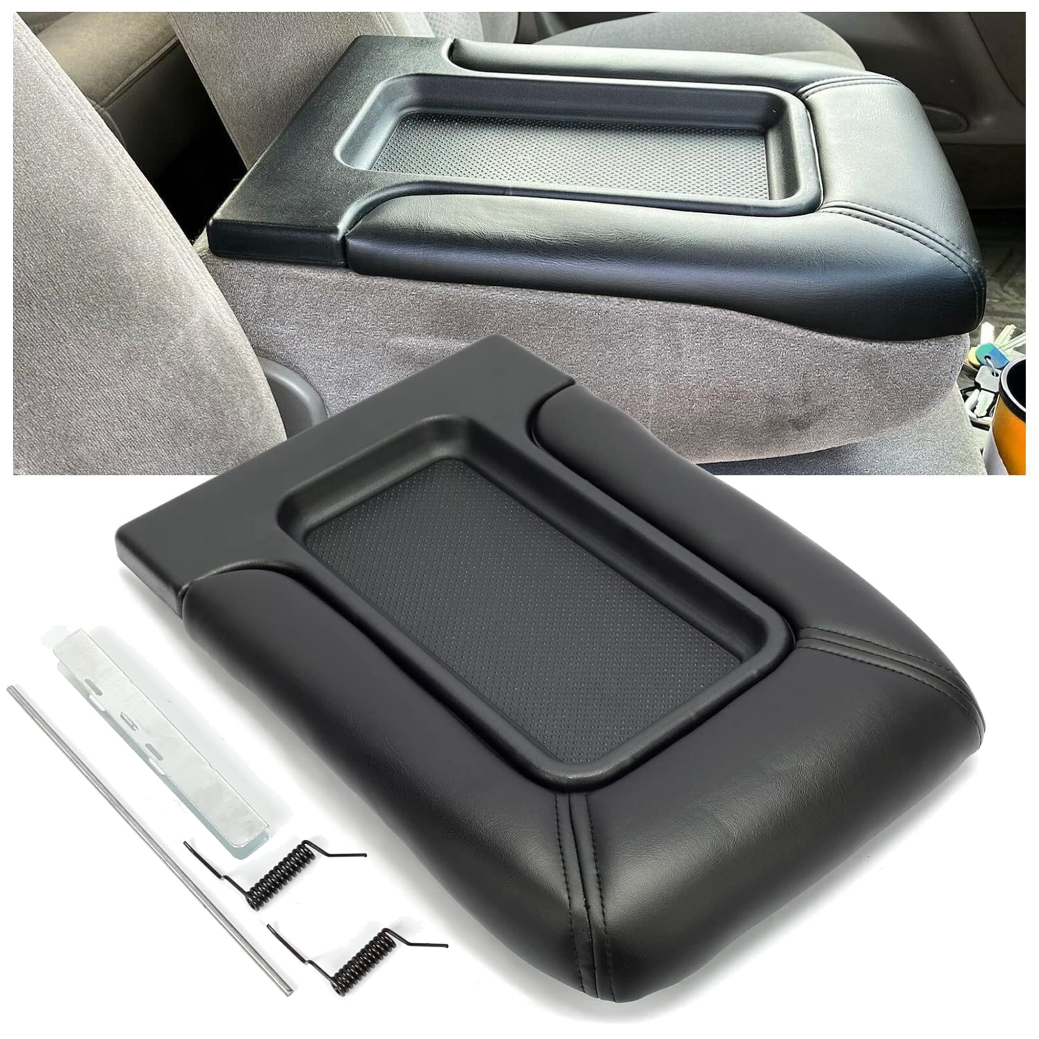 Photo 1 of ECOTRIC Center Console Armrest Lid Compatible with 1999-2007 Chevy Silverado Tahoe Avalanche Suburban GMC Sierra Yukon Escalade Armrest Latch Organizer Cover Replacement for 19127364