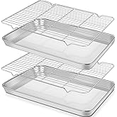 PUREZON Baking Sheet with Rack Set (2 Pans + 2 Racks), Stainless Steel Cookie Sheets,Cookie Pan with Cooling Rack, Nonstick Baking Pan,Easy Clean,Heavy Duty,Oven & Dishwasher Safe, 16 x 12 x 1 Inches
