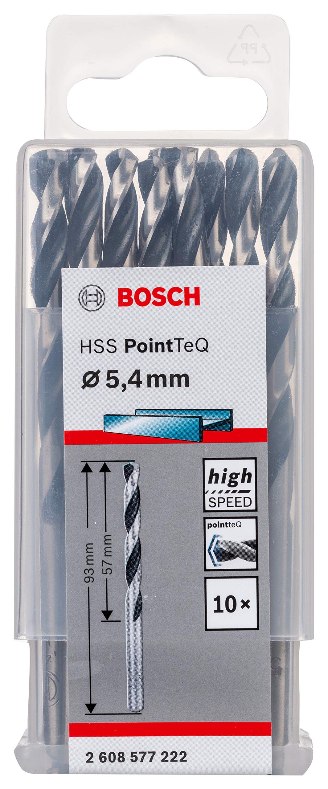 Bosch Professional 10-piece PointTeQ HSS Twist Drill Bit (for Metal, 5.4 x 57 x 93 mm, Drill Driver Accessories)