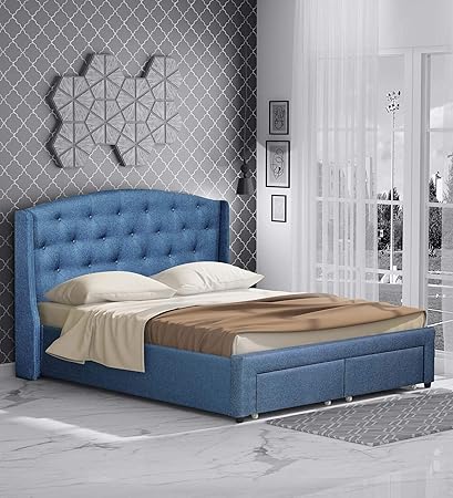 Casacraft By Pepperfry Danilo Upholstered King Size Bed In Navy Blue Colour With Storage Drawers Amazon In Furniture Beds By Design Vs Comfort King