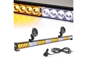 LE-JX Traffic Advisor Light Bar 35.5 Inch 13 Flash Patterns 32 Led Warning Emergency Strobe Light Bar Directional Flashing Led Safety Lights with Cigar Lighter (35.5 Inch, Yellow/White)