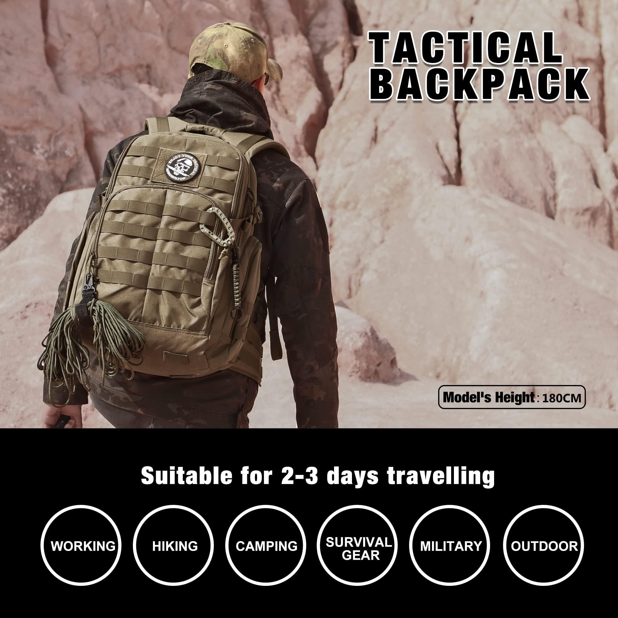 Mardingtop 25L/40L Taktischer Rucksack Herren Wanderrucksack mit MOLLE-System Militär Rucksack, Tactical Backpack für Assault Wandern Reisen Outdoor Arbeit 9
