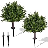 24.5 Inch Set of 2 Topiary Cedar Trees Artificial Outdoor | ,UV Resistant Shrubs Artificial Outdoor Plants,Artificial Bushes for Outdoors with Ground Spike for Spring Porch Decor