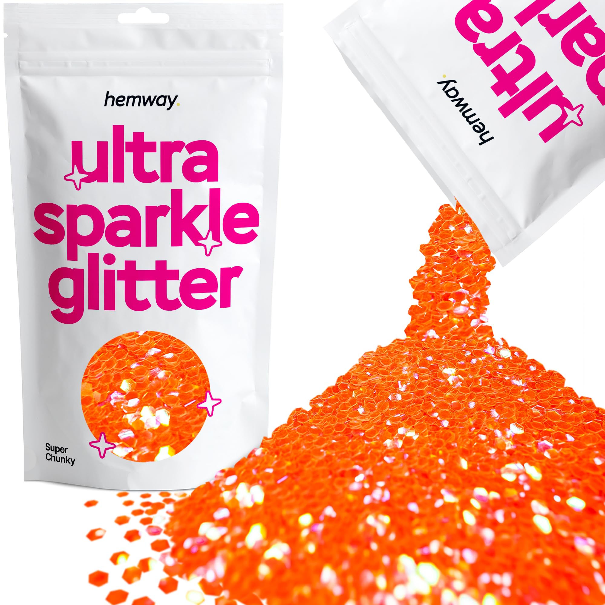 Hemway Ultra Sparkle Glitter Fluorescent Peach 100g Super Chunky | Glitter for Arts & Craft, Makeup, Nail Art, Crafting, Card Making, Sparkle Decoration โ image 1