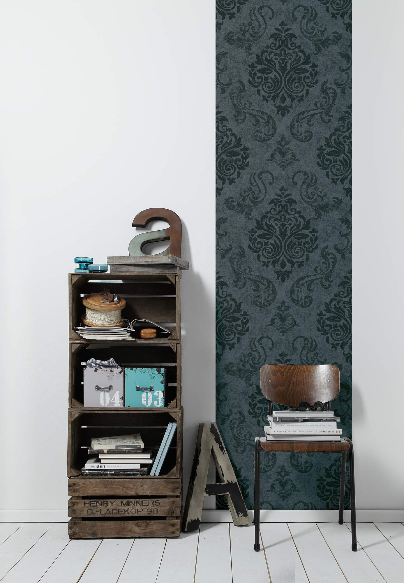Livingwalls 368241 36824-1 Self-Adhesive Panel 3D with Ornaments Baroque 2.50 m x 0.52 m Black/Grey Made in Germany