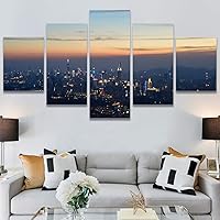 SIGNWIN 5 Panel Canvas Wall Art Cityscape Sunset for Home Decorations Ready to Hang - 60