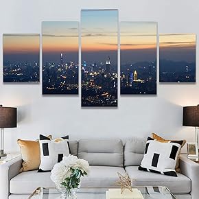 SIGNWIN 5 Panel Canvas Wall Art Cityscape Sunset...