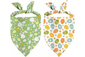 QIRUIMI Easter Dog Bandana, 2 Pack Adjustable Holiday Party Pets Rabbit Easter Egg Bandanas Triangle Bibs Cat Scarf Set