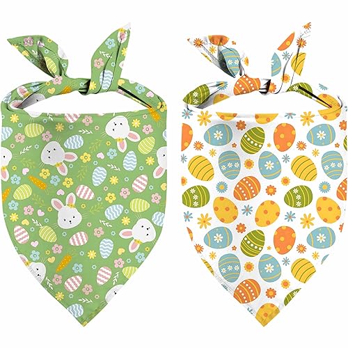 Easter Dog Bandana, 2 Pack Adjustable Holiday Party Pets Rabbit Easter Egg Bandanas Triangle Bibs Cat Scarf Set