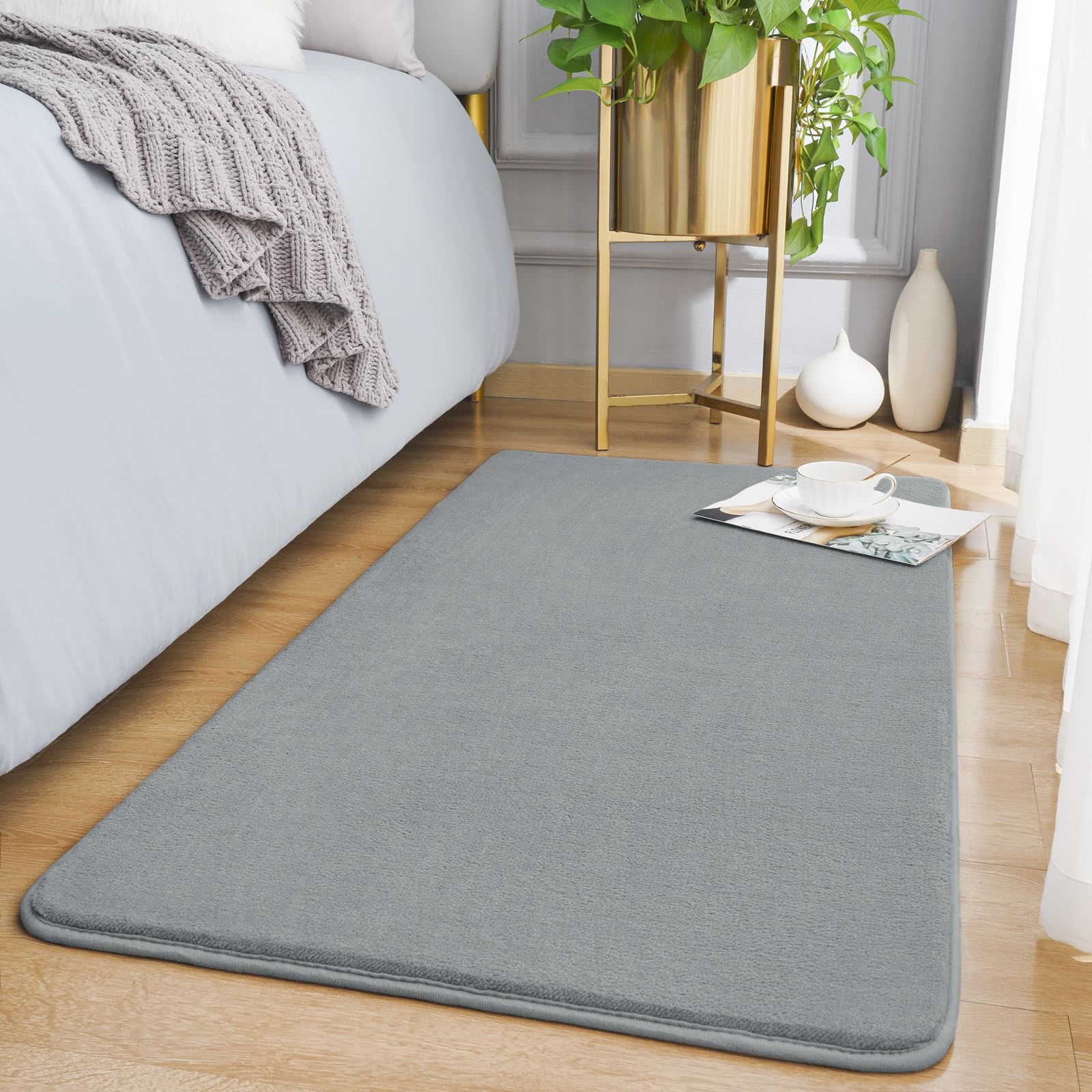 Photo 1 of Amearea Modern Washable Runner Rugs, 2x4 Feet Grey Bedroom Runner Rug, Small Area Rugs for Bedroom Living Room, Non Slip Memory Foam Rug for Hallway Entryway Kids Boys Girls Room Laundry Room