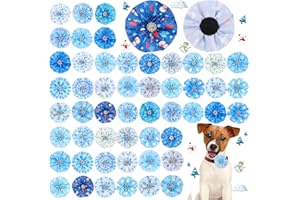 Huhumy 50 Pcs Winter Dog Collar Bows Bulk Blue and White Snowflake Bow Ties Flower Charms Attachment for Small Medium Large Dogs Cats Collar Winter Holiday Costume Accessories